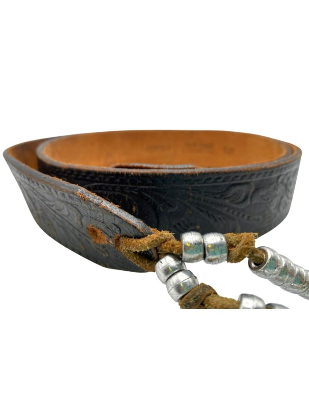 Vintage Tex Tan Belt Cowhide Leather Black Floral Tooling Texas Marked! 36-32" - Picture 2 of 7